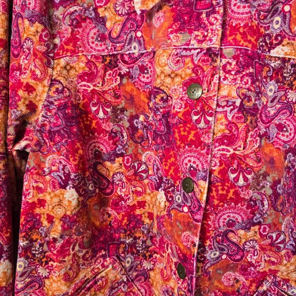 CJ Banks Corduroy Jacket Women's 1X Pink Orange Purple Paisley Boho Vintage - Picture 3 of 9